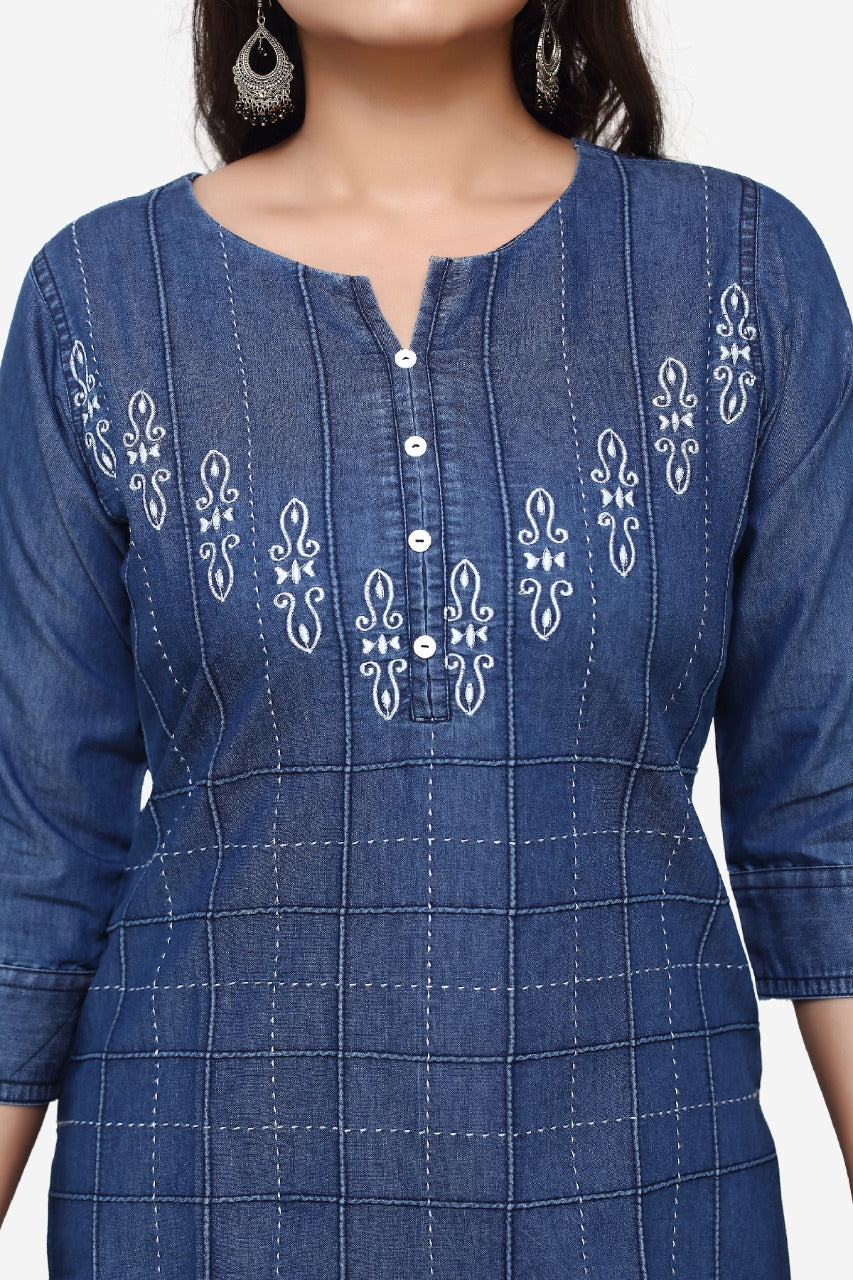 Denim Embroidered Kurti