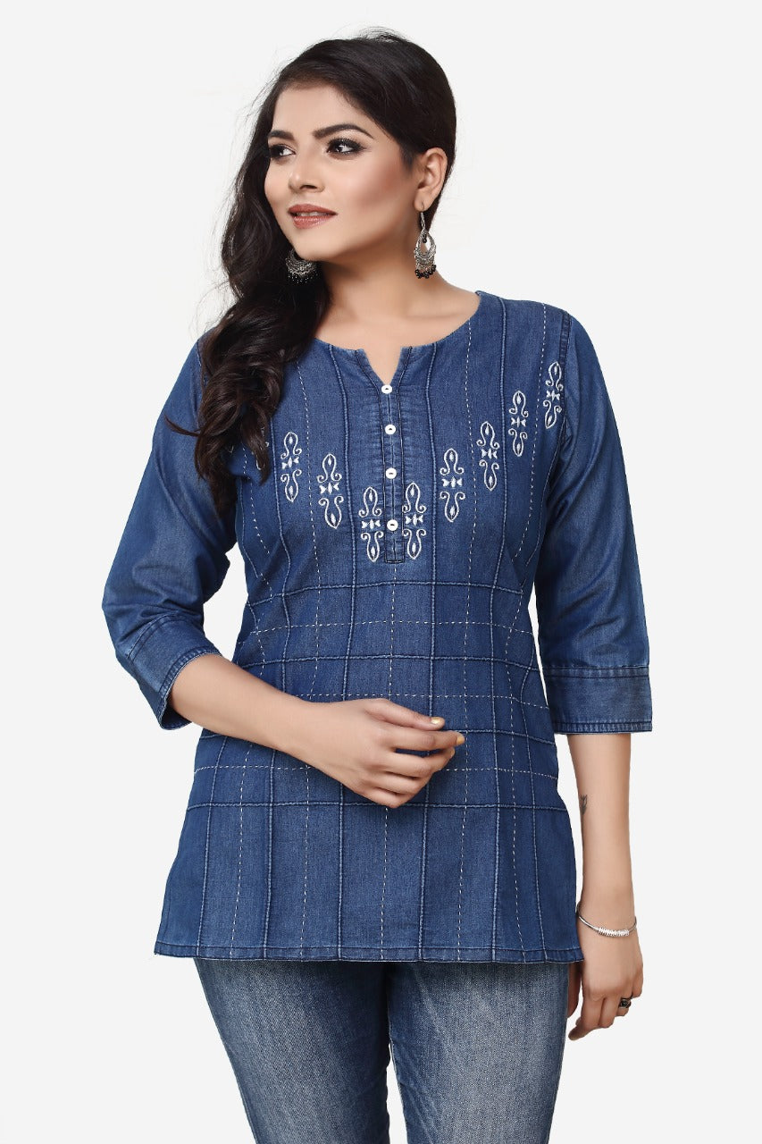 Denim Embroidered Kurti