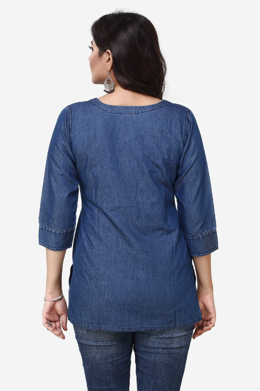 Denim Embroidered Kurti