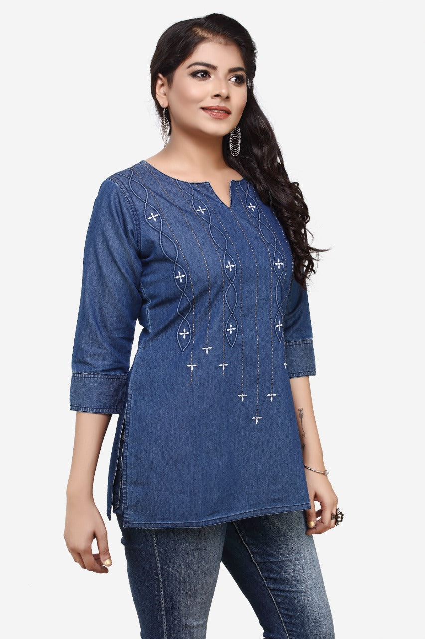 Denim Embroidered Kurti