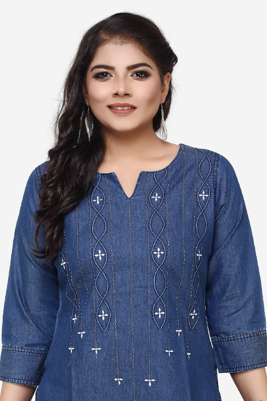 Denim Embroidered Kurti