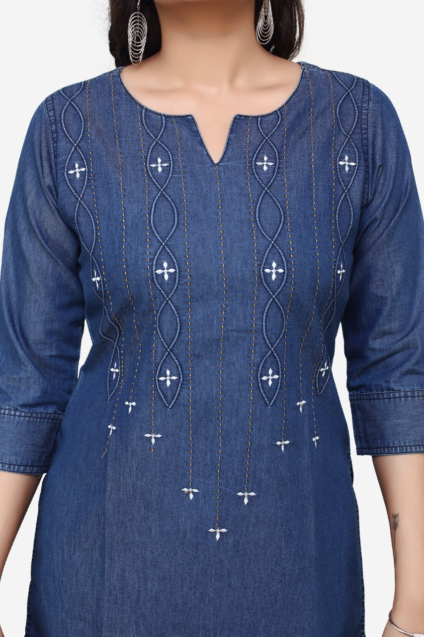 Denim Embroidered Kurti
