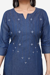 Denim Embroidered Kurti
