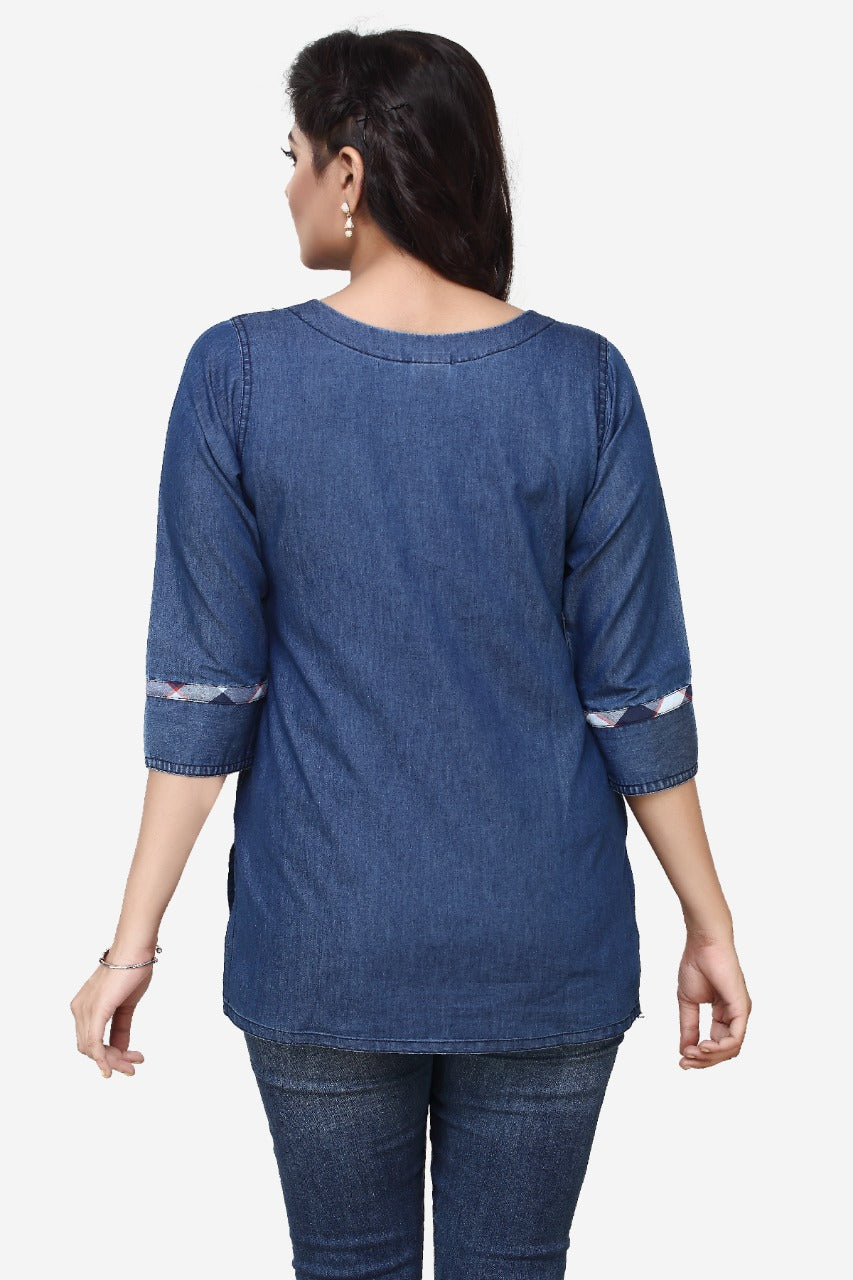 Denim Embroidered Kurti