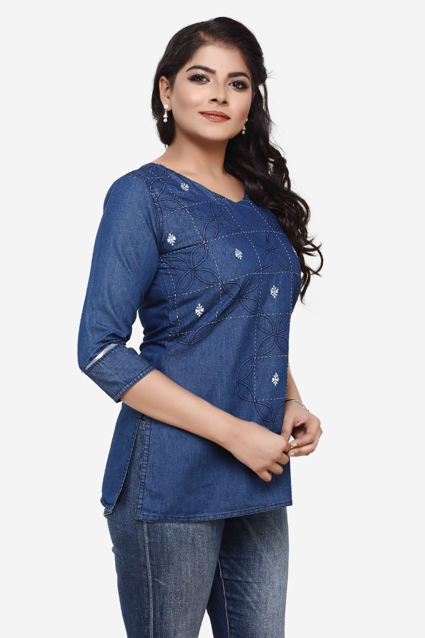 Denim Embroidered Kurti