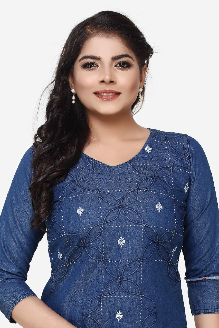 Denim Embroidered Kurti