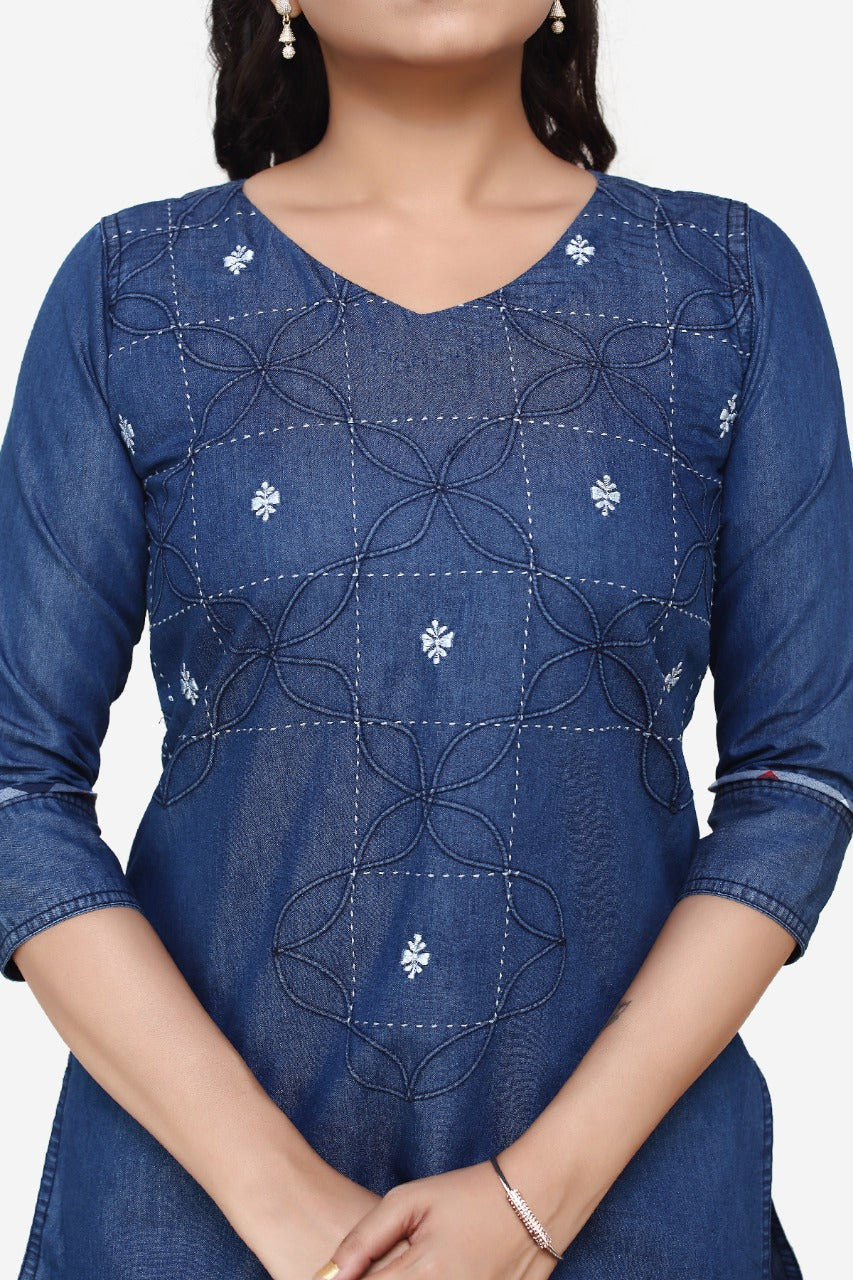 Denim Embroidered Kurti