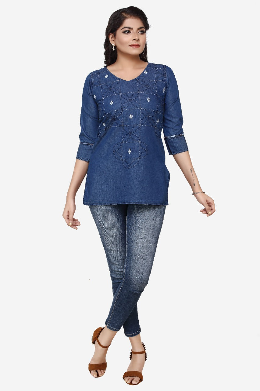 Denim Embroidered Kurti