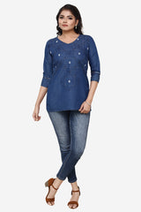 Denim Embroidered Kurti