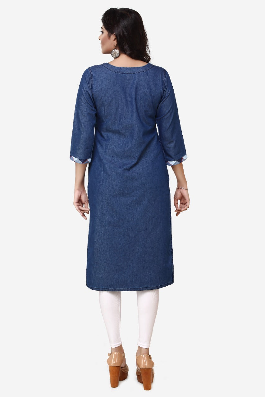 Denim Embroidered Kurta