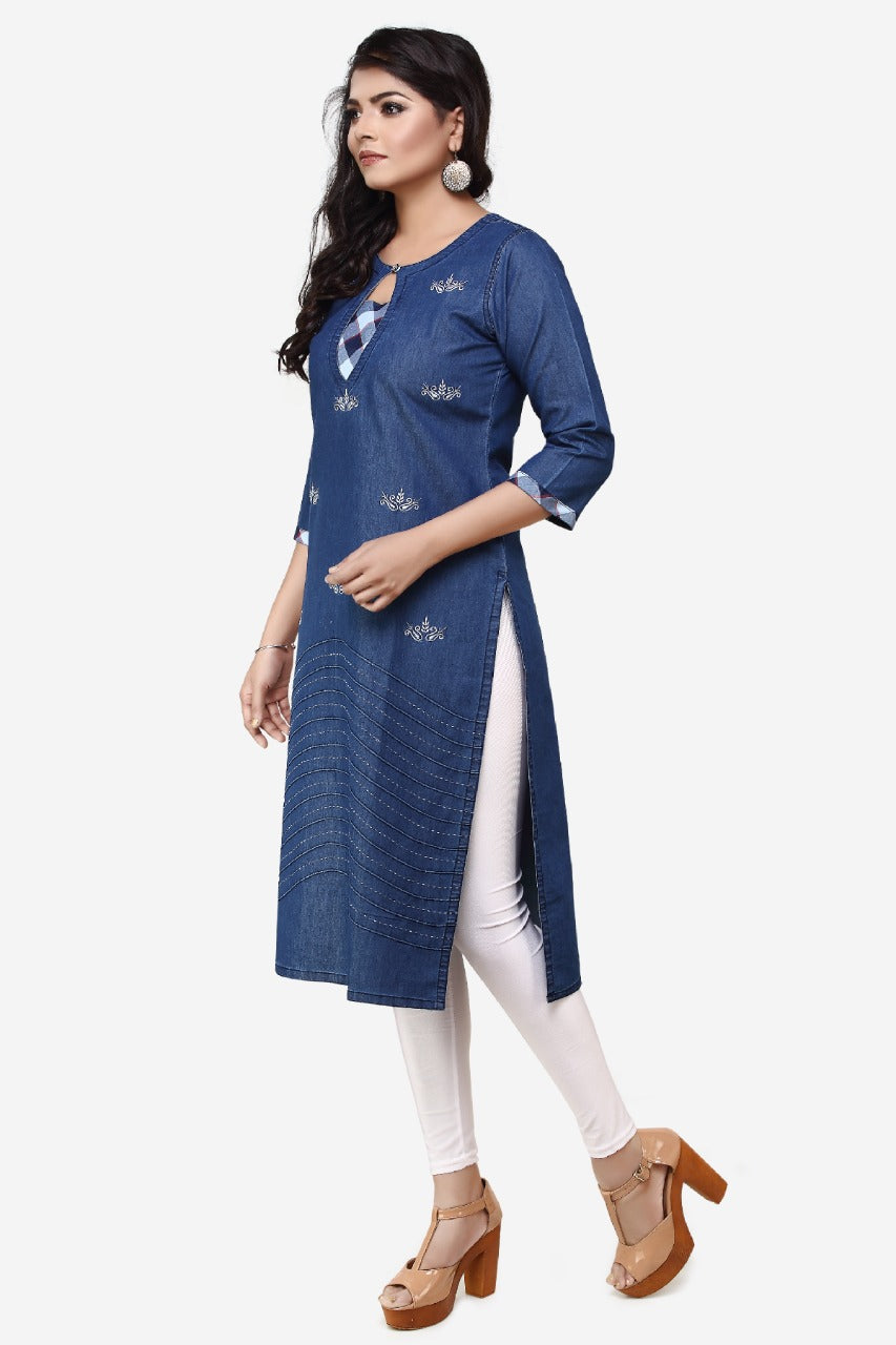 Denim Embroidered Kurta