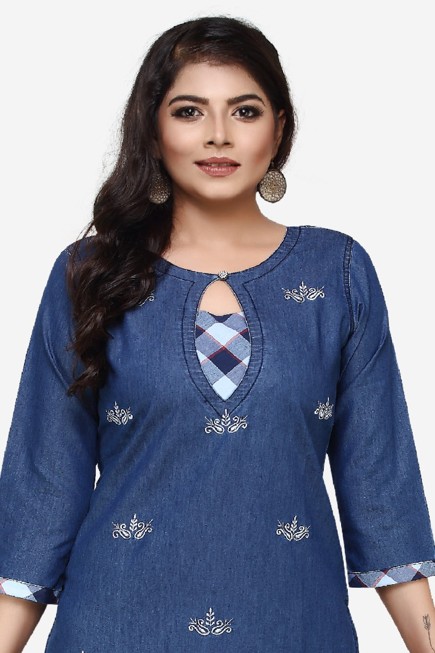 Denim Embroidered Kurta