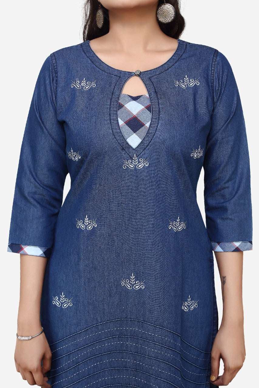 Denim Embroidered Kurta