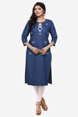 Denim Embroidered Kurta