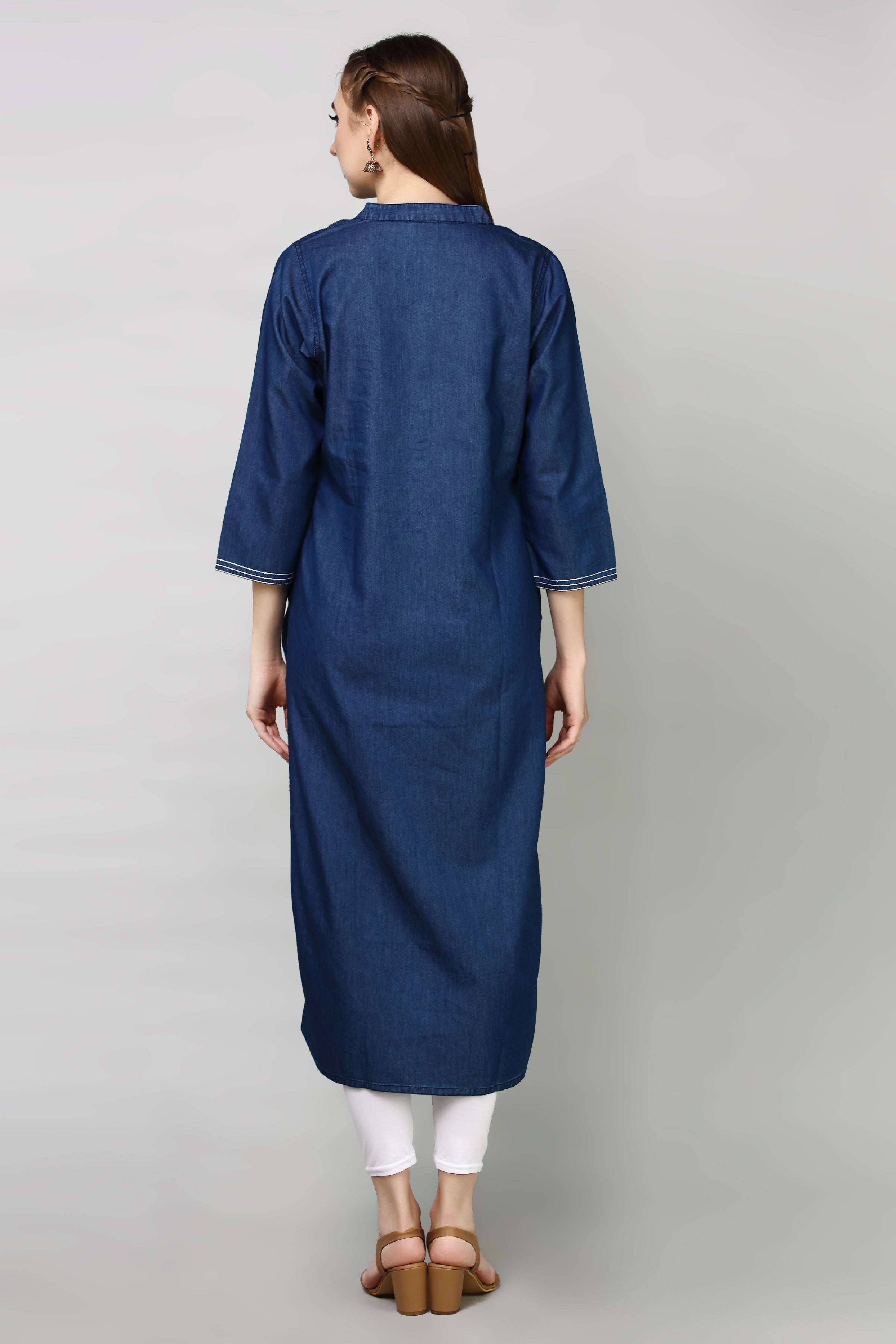Denim Embroidered Mandarine Collat Kurta