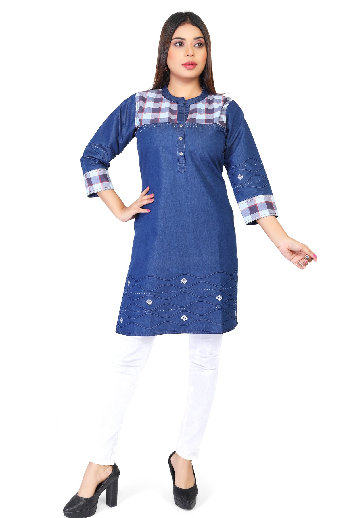 Denim Embroidered Kurti