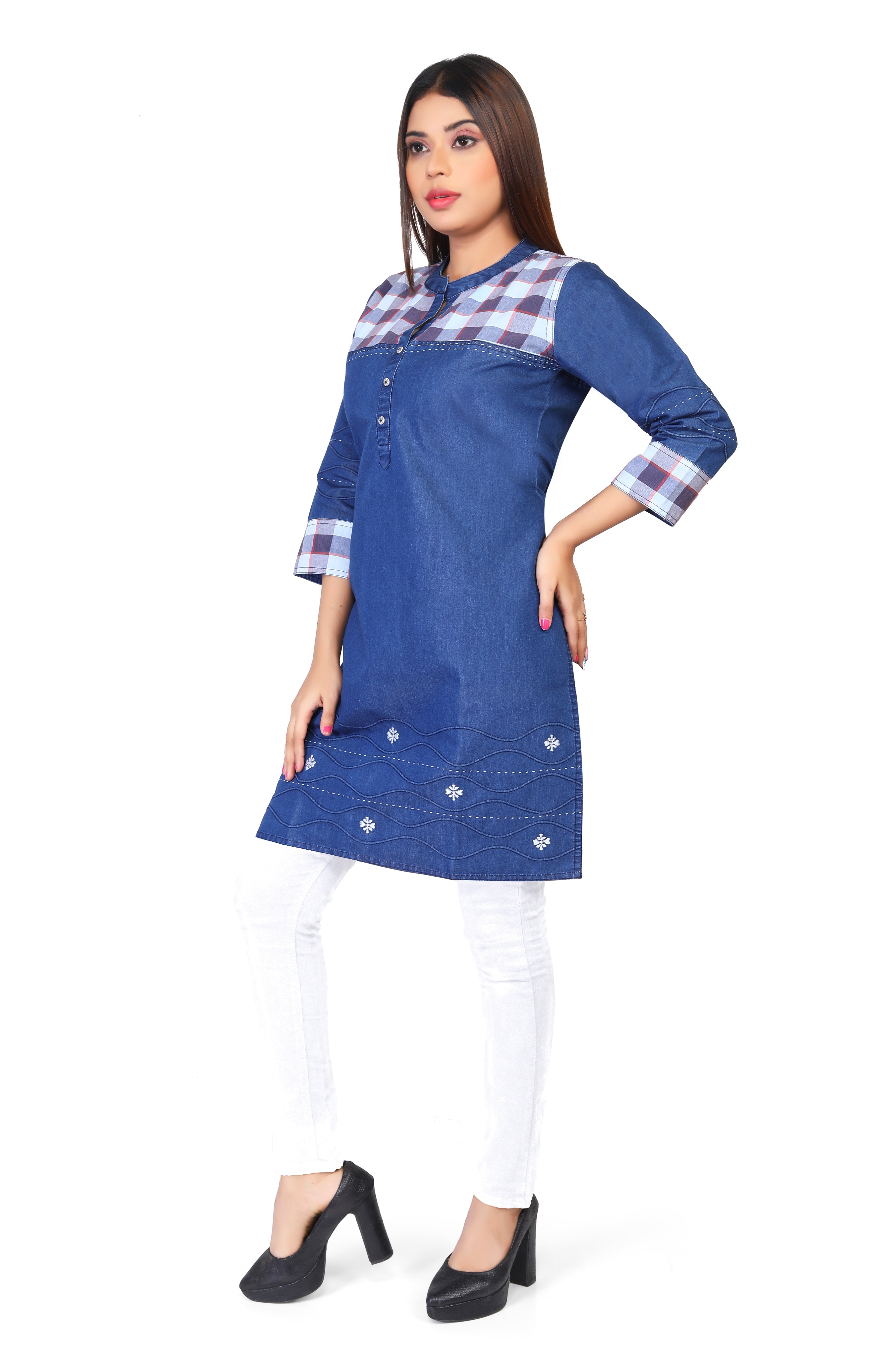 Denim Embroidered Kurti