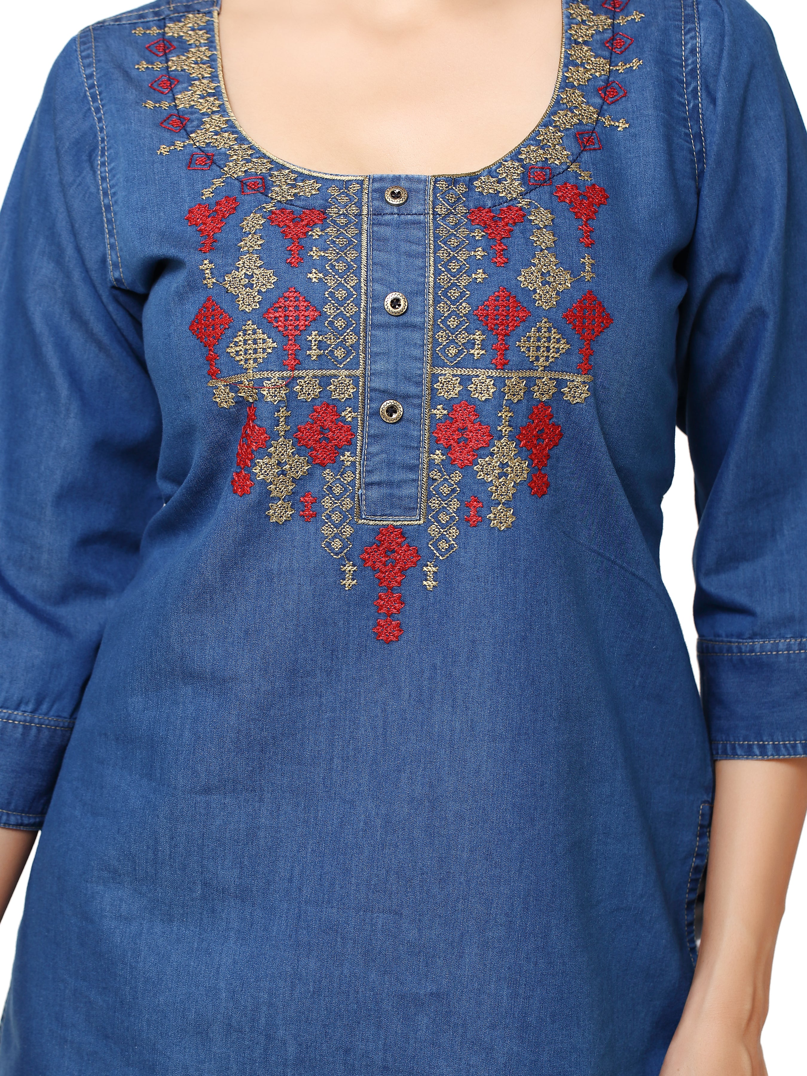 Denim Embroidered Kurti