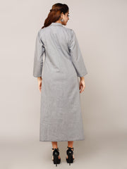 Denim Solid Pintux Shirt Collar A Line Dress