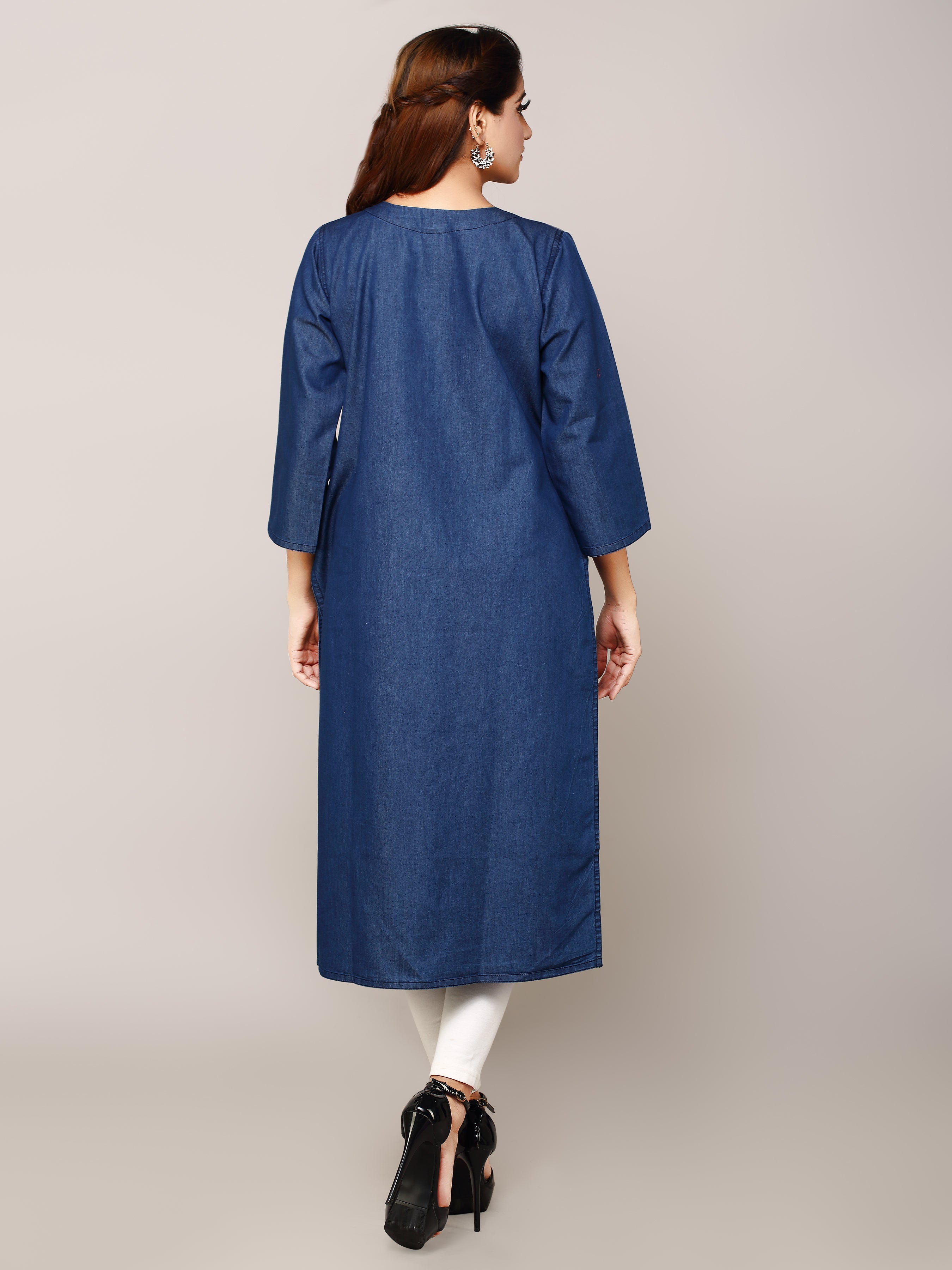 Denim Embroidered Kurta