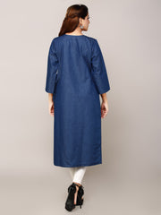 Denim Embroidered Kurta