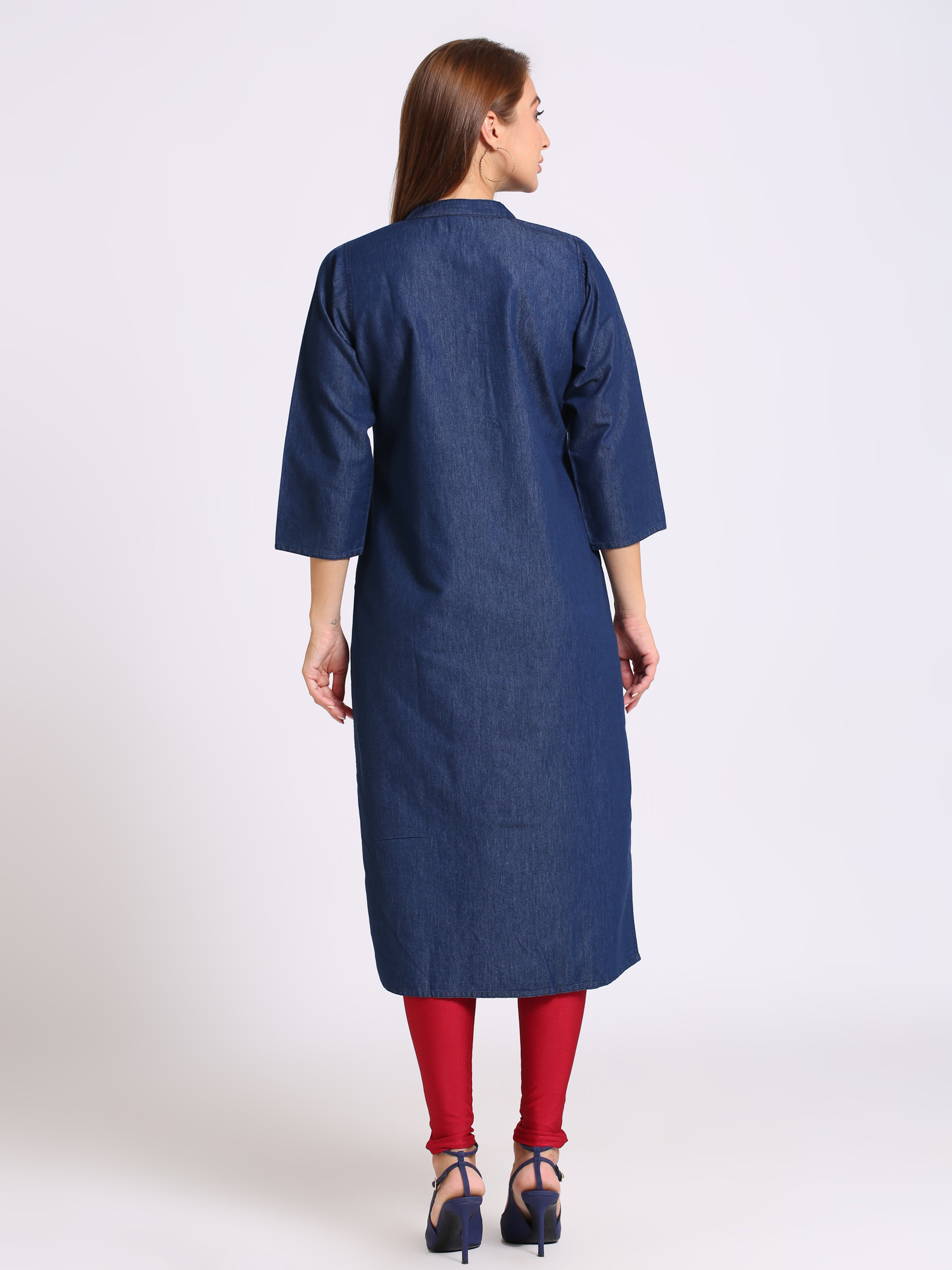 Denim Embroidered Kurta