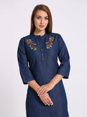 Denim Embroidered Kurta