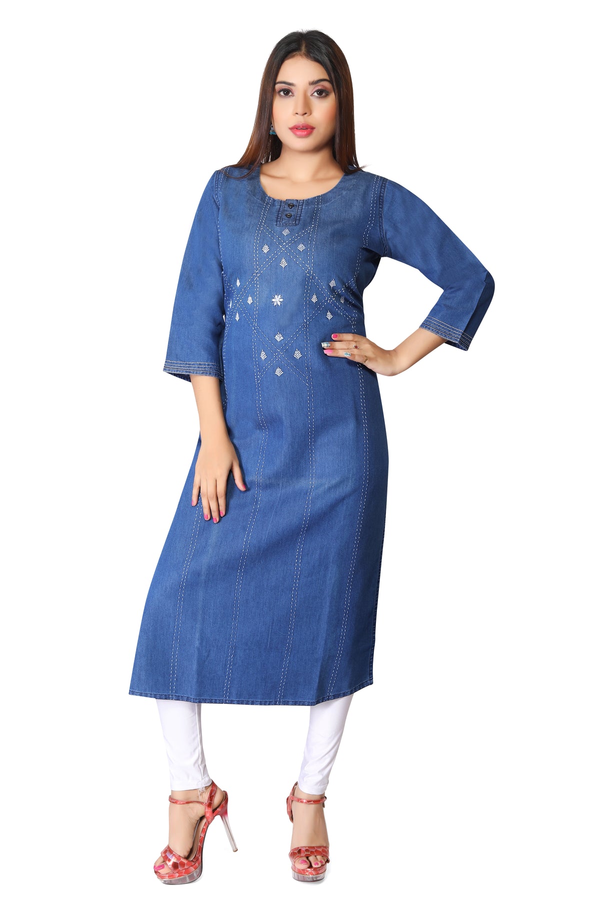 Denim Embroidered Kurta