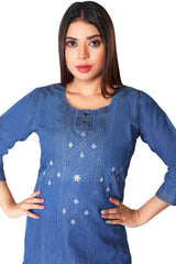 Denim Embroidered Kurta