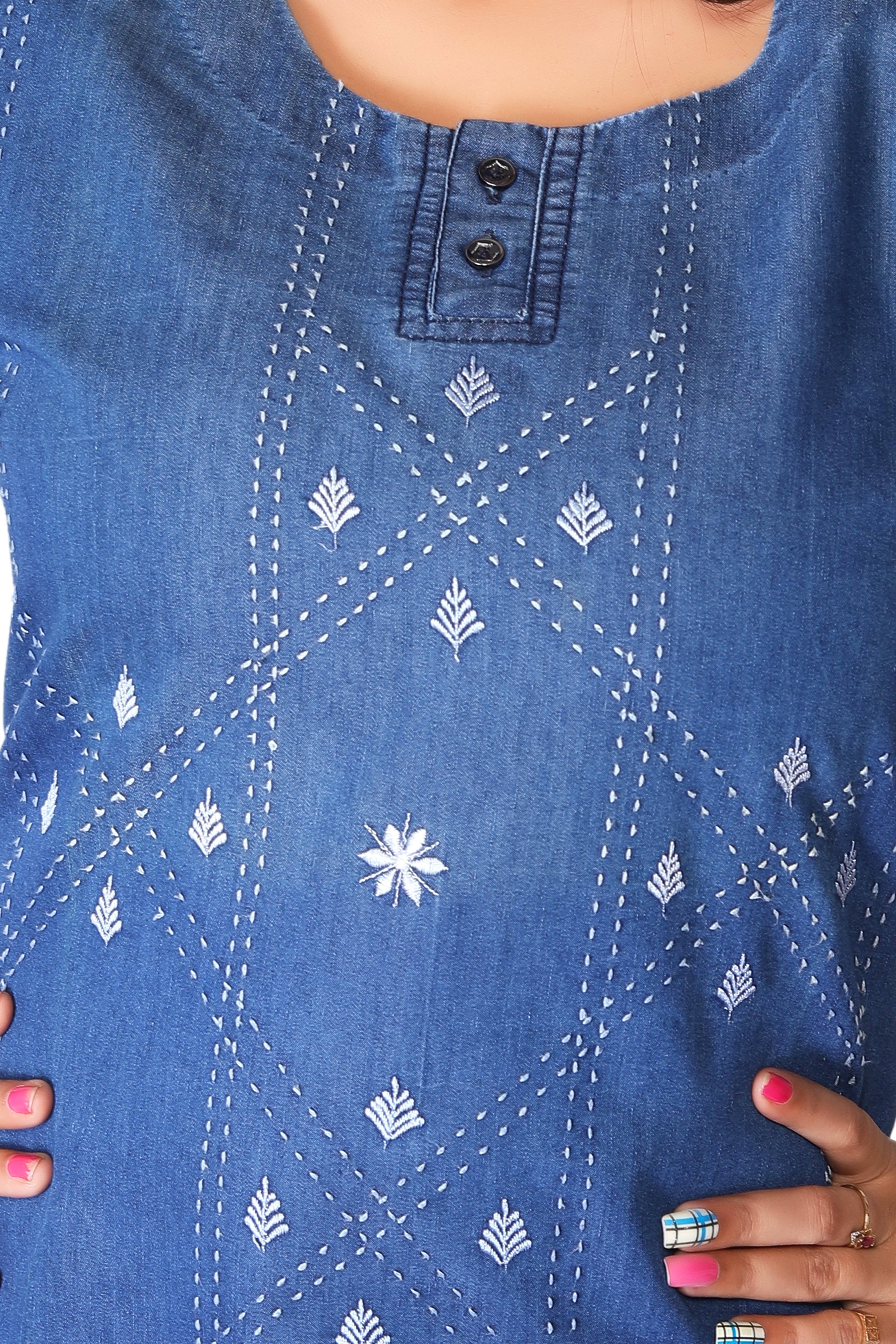 Denim Embroidered Kurta