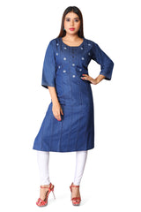 Denim Embroidered Kurta