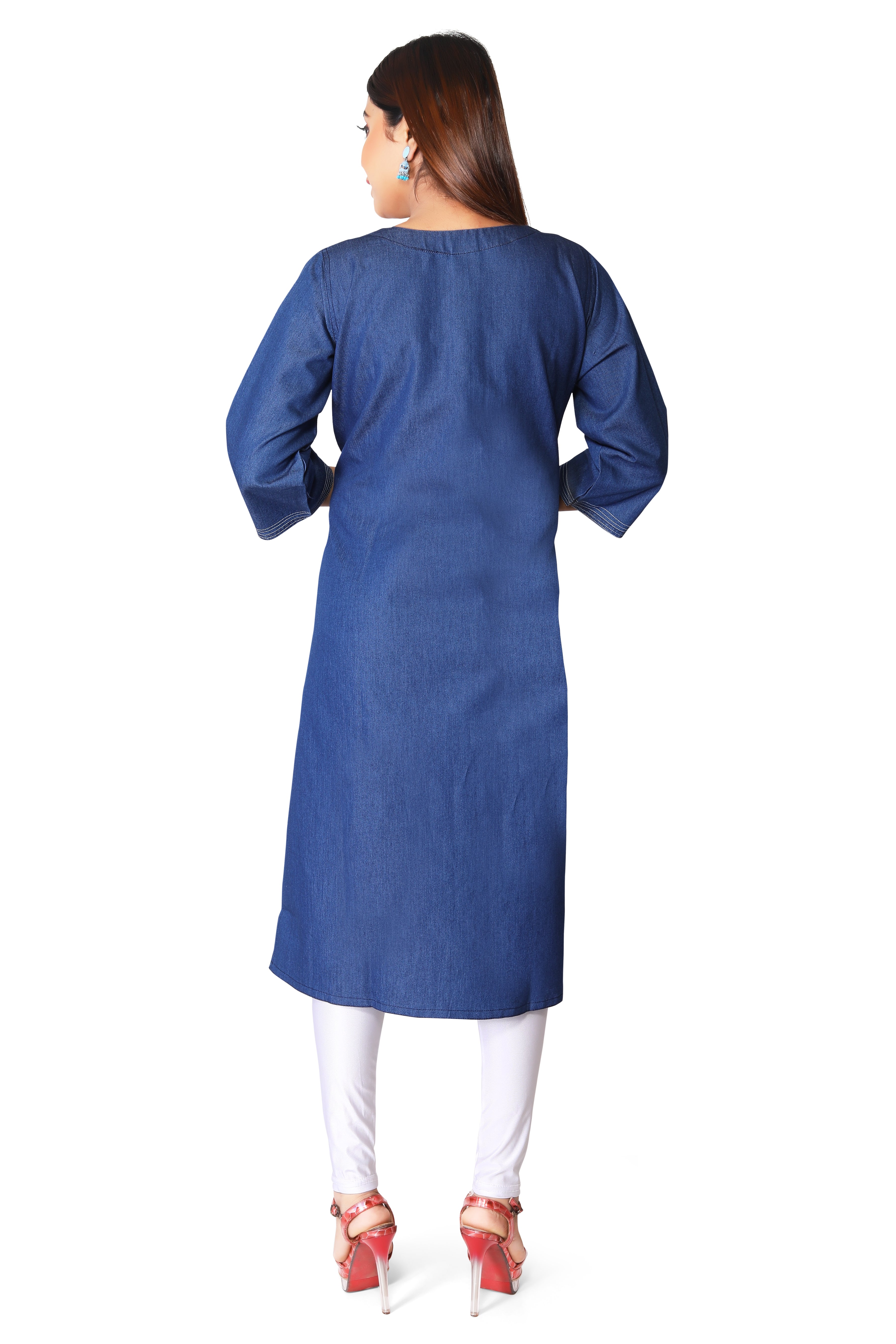 Denim Embroidered Kurta
