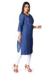 Denim Embroidered Kurta