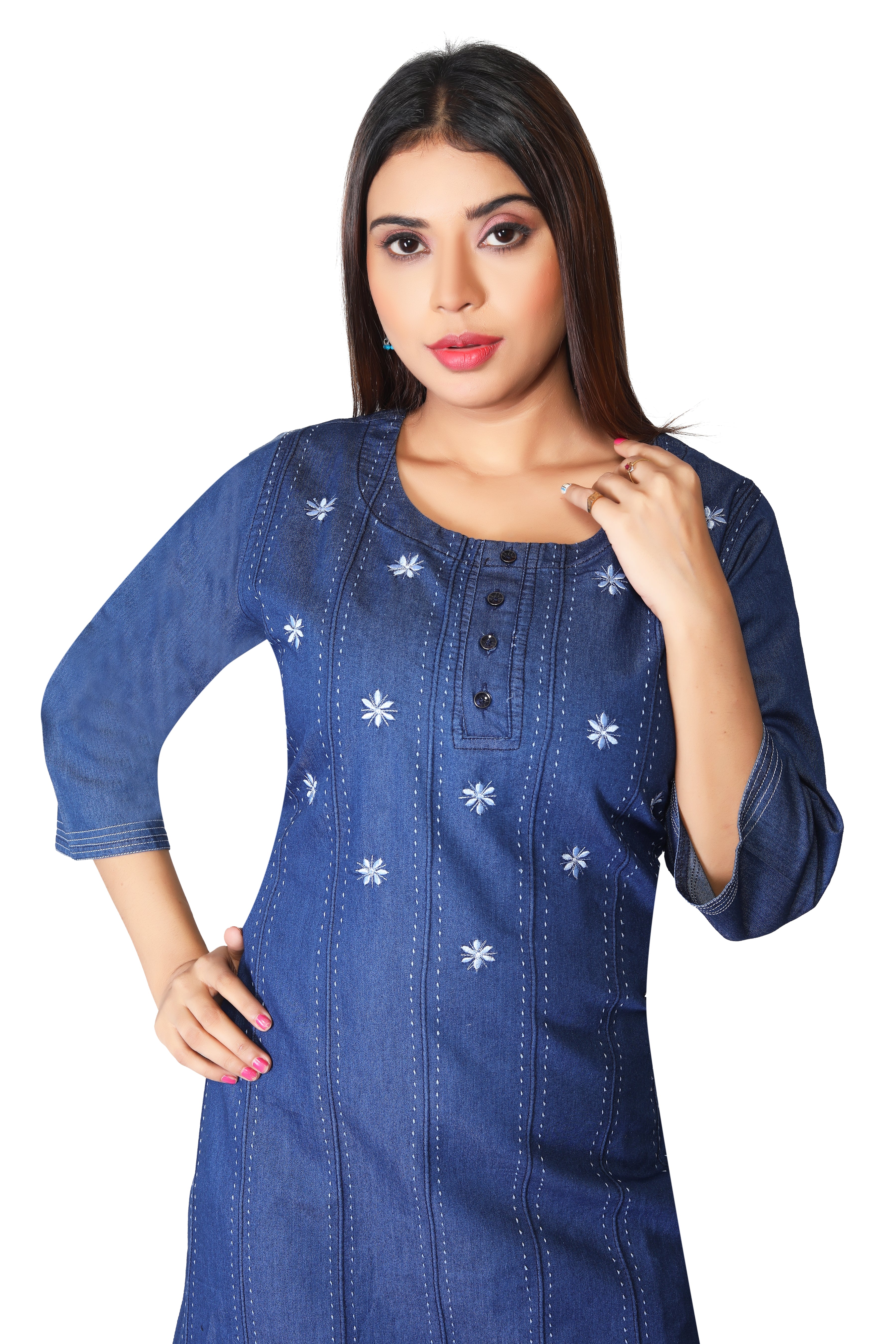 Denim Embroidered Kurta