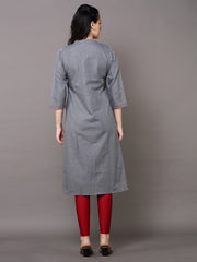Denim Embroidered Butta up down Mandarine Collar Kurta