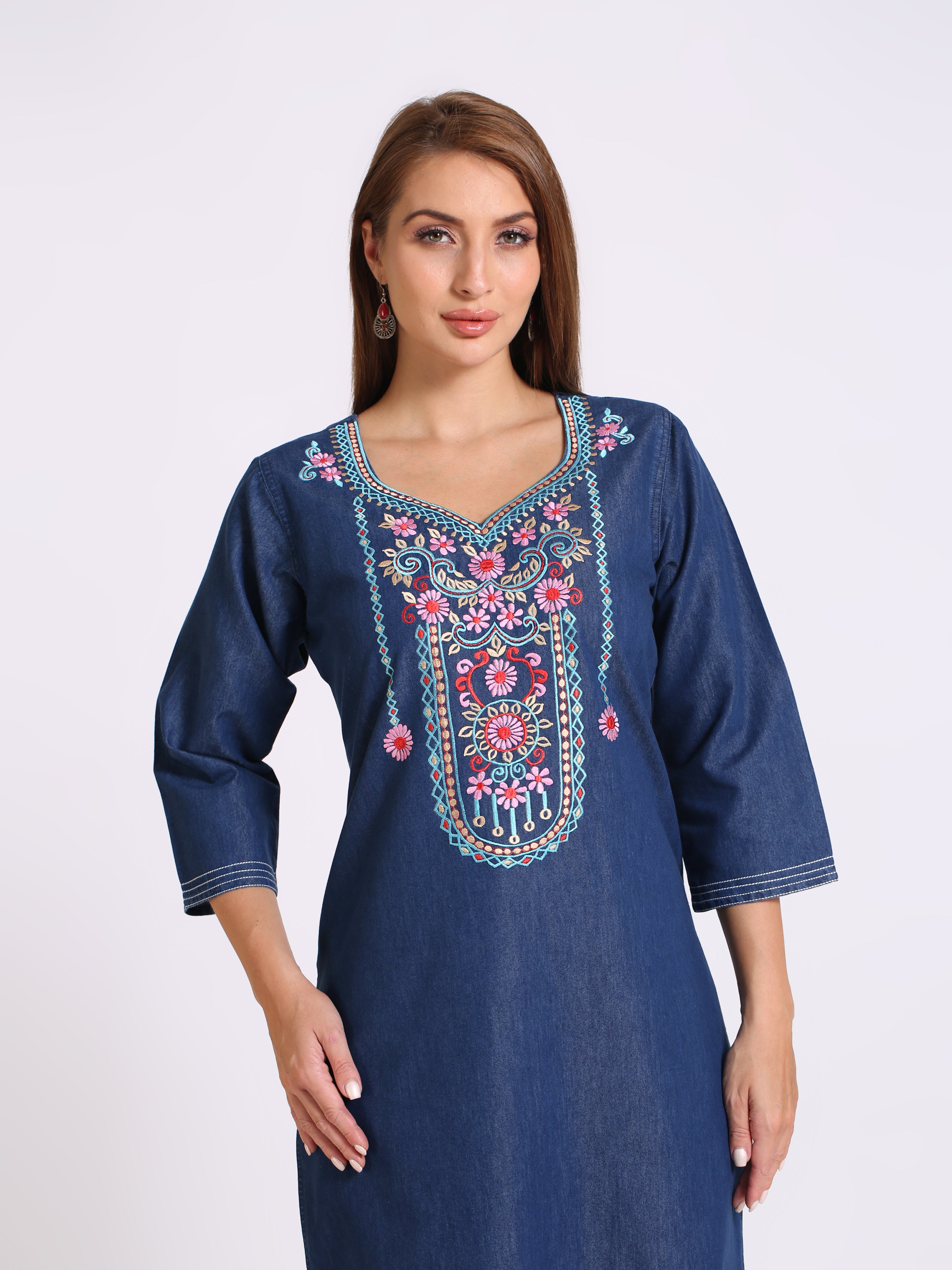 Denim Embroidered Kurta