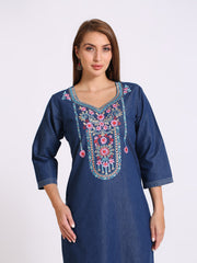 Denim Embroidered Kurta