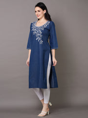 Denim Embroidered Kurta