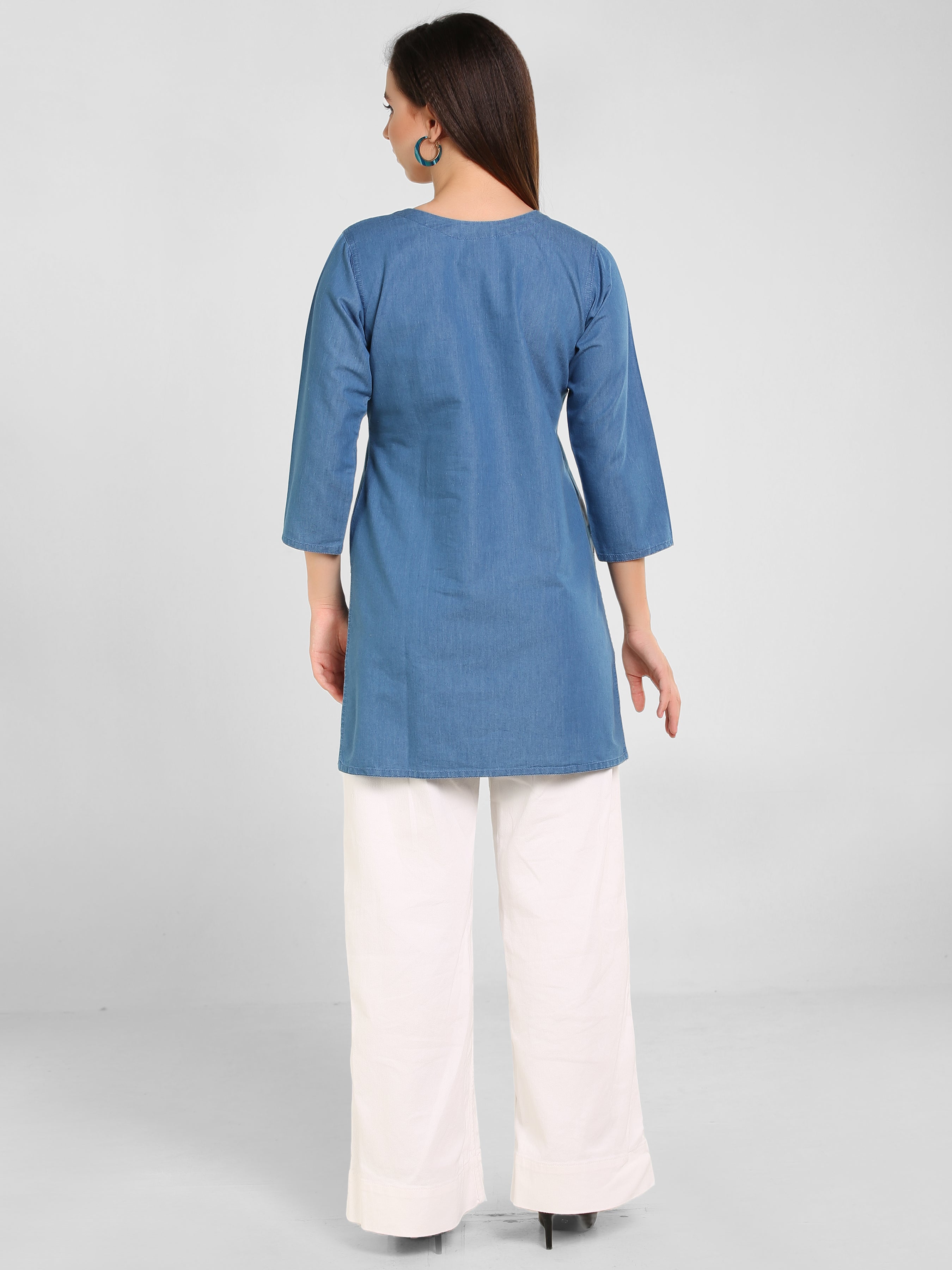 Denim Embroidered Kurti