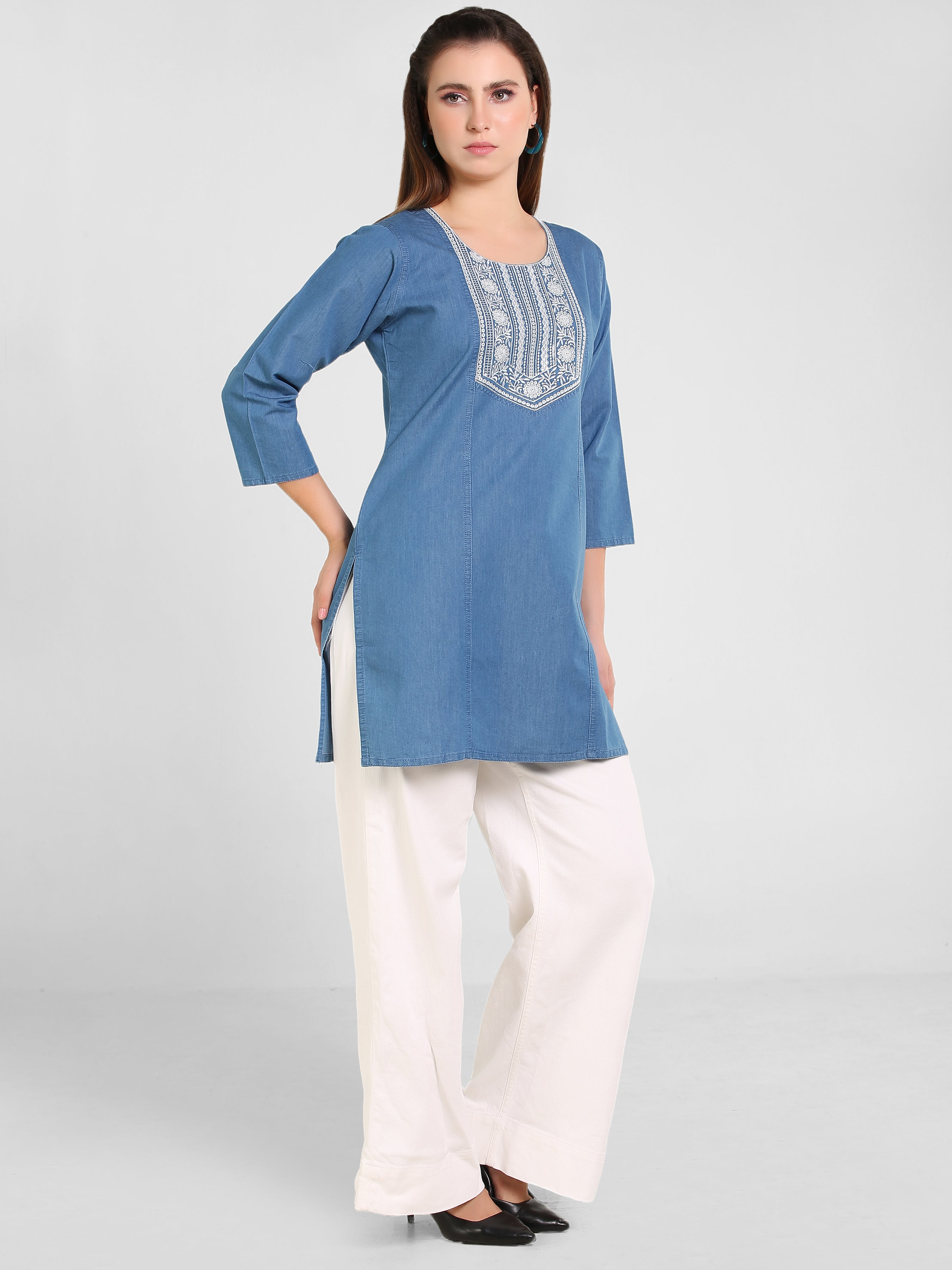 Denim Embroidered Kurti