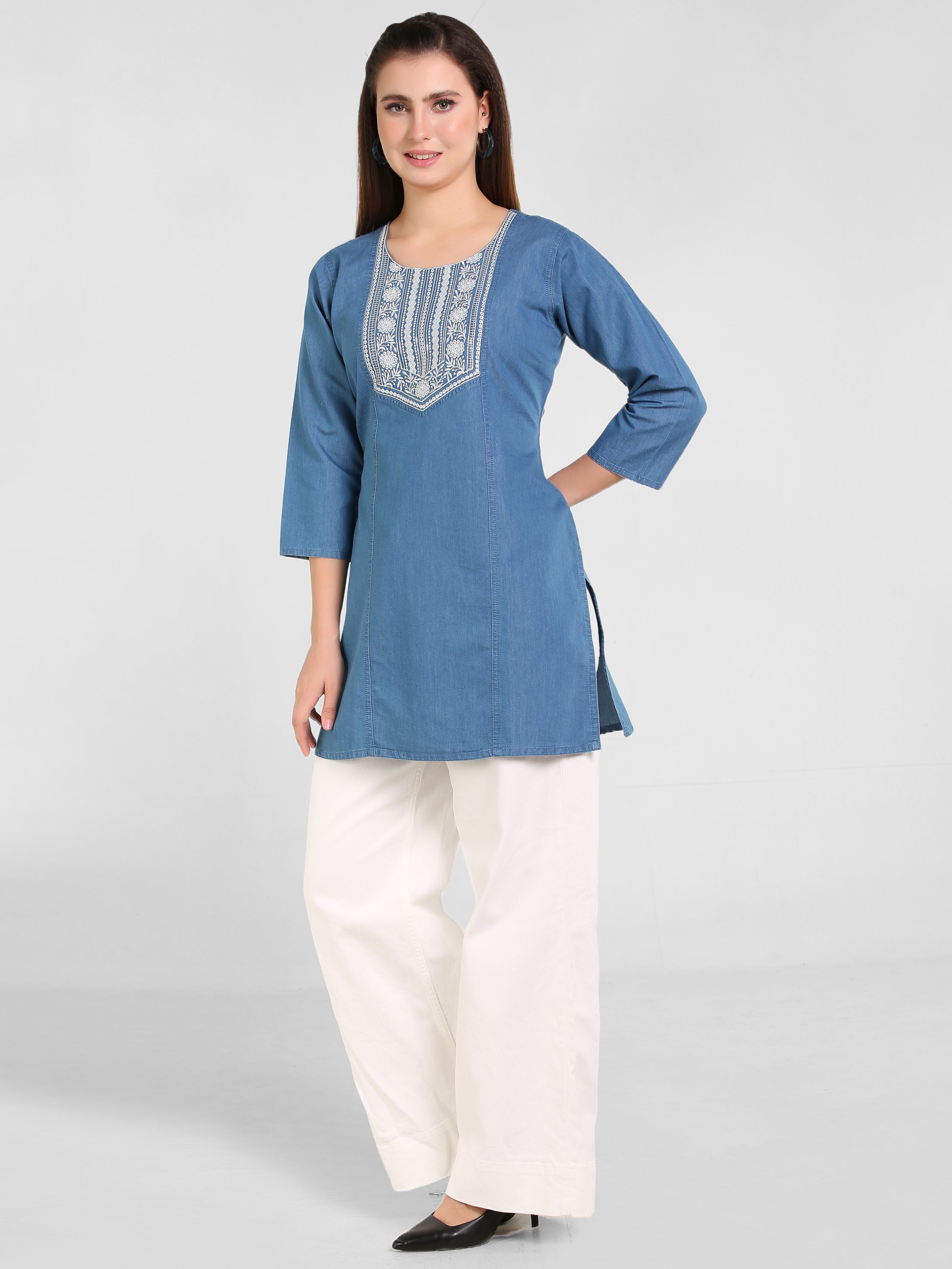 Denim Embroidered Kurti