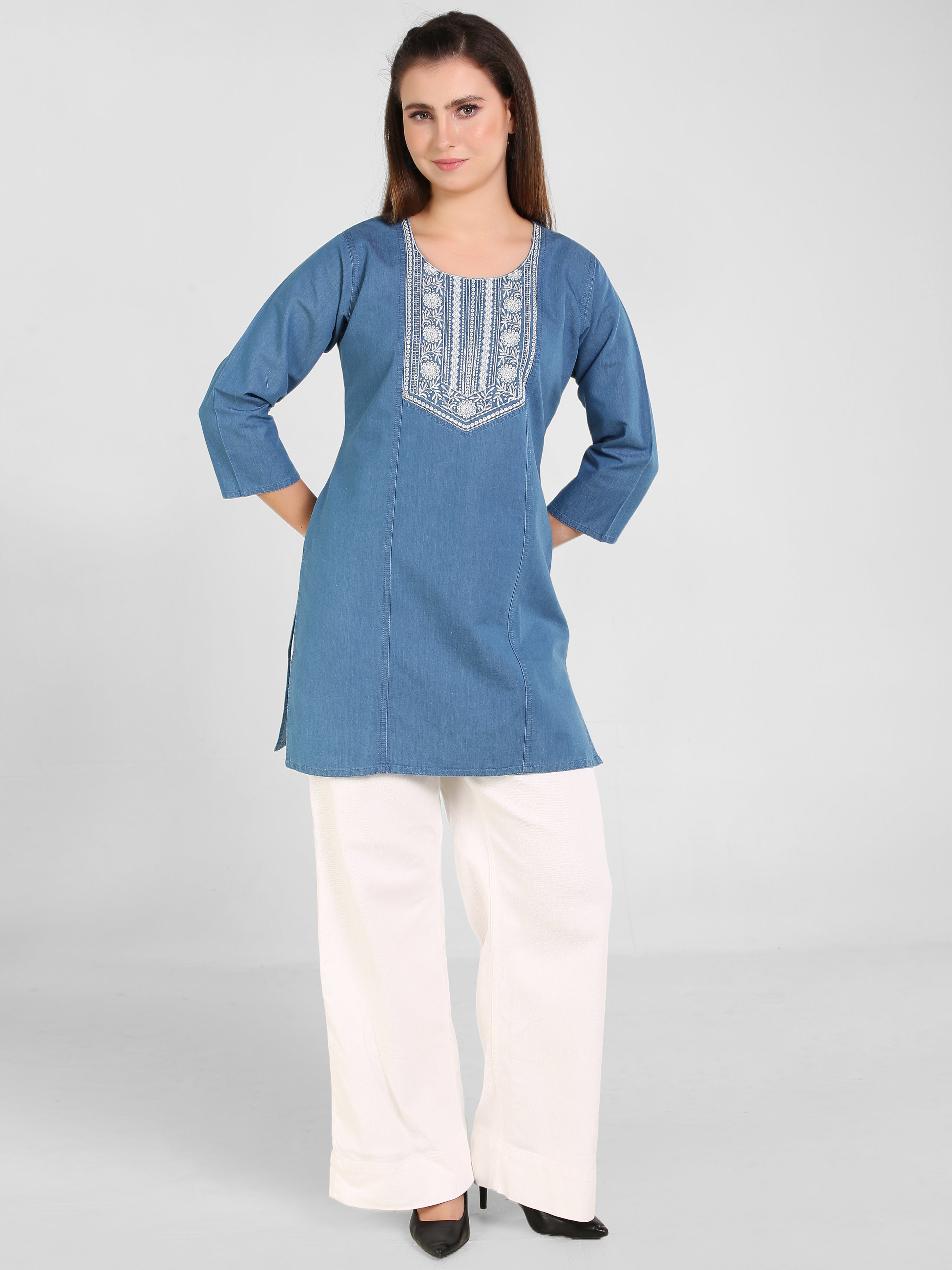 Denim Embroidered Kurti