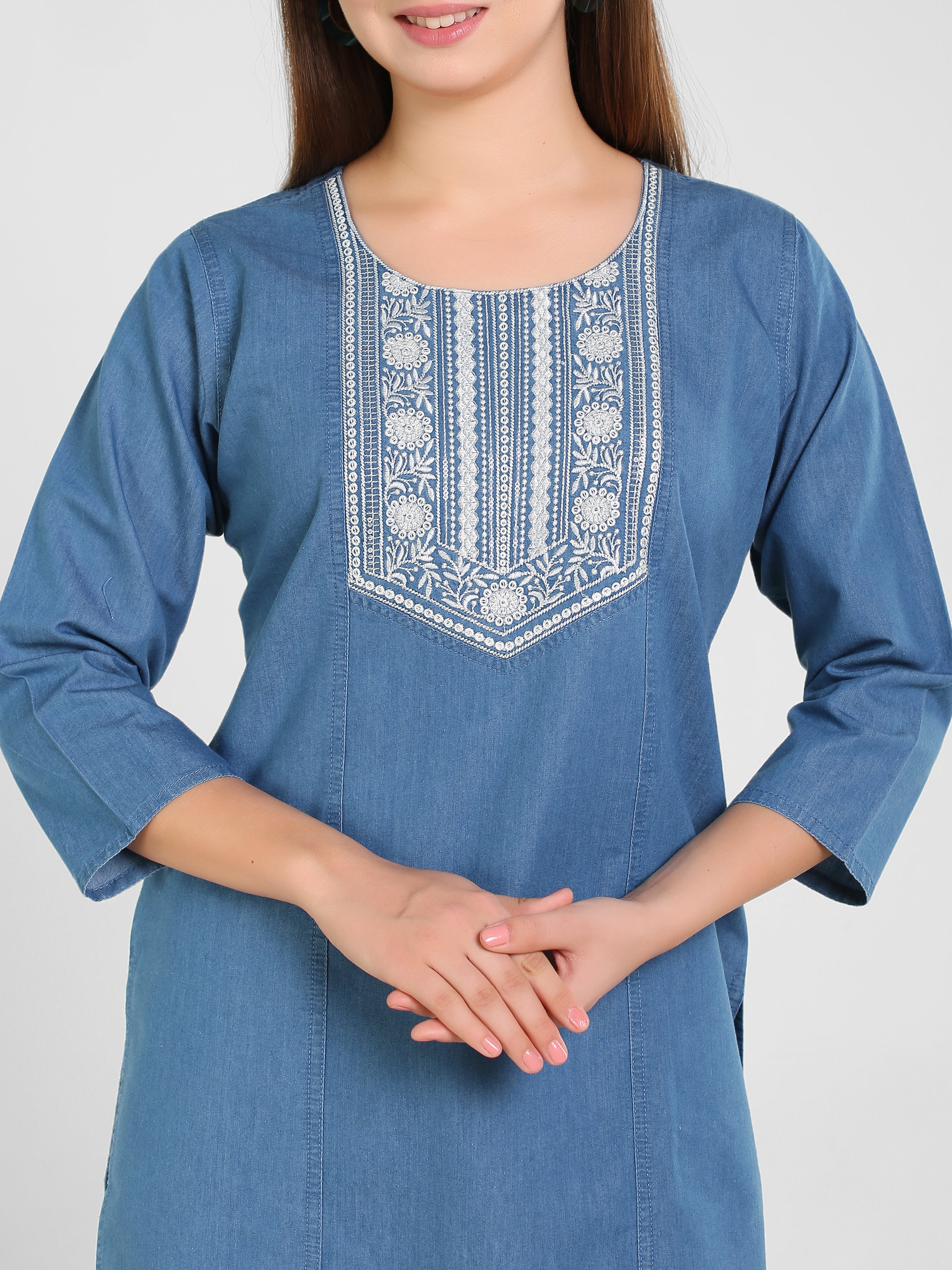 Denim Embroidered Kurti