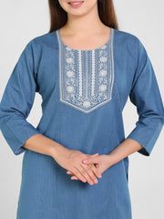 Denim Embroidered Kurti