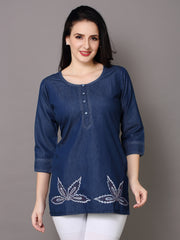 Denim Embroidered Kurti