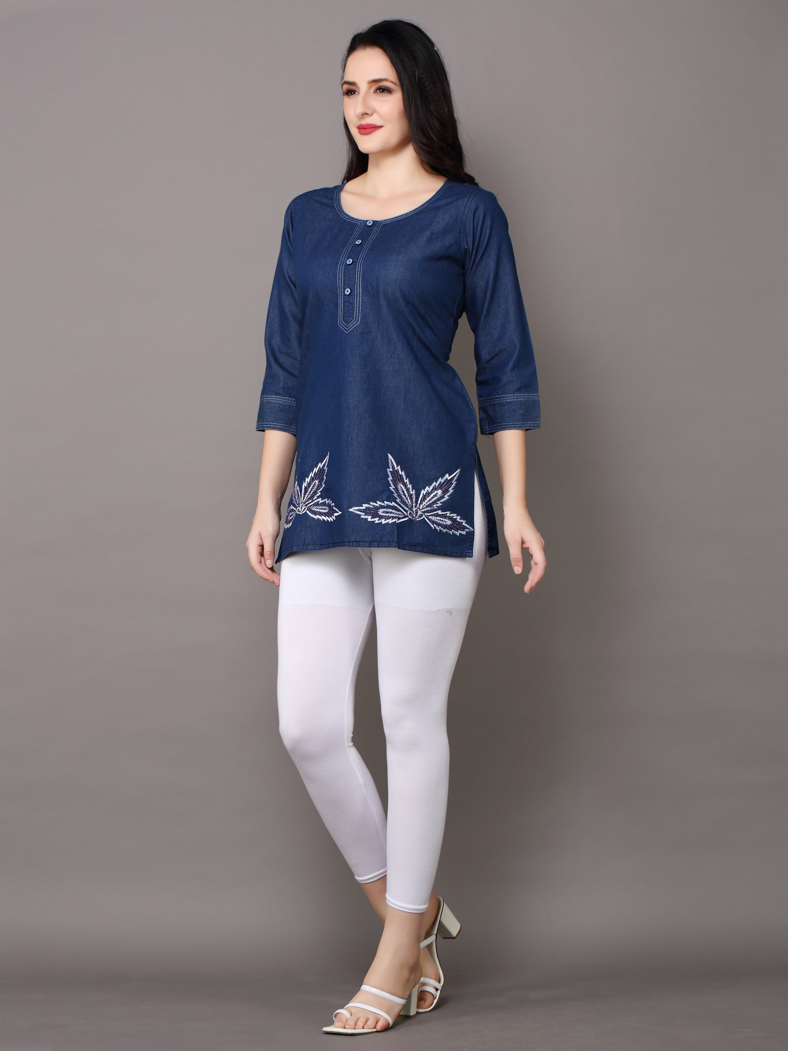 Denim Embroidered Kurti