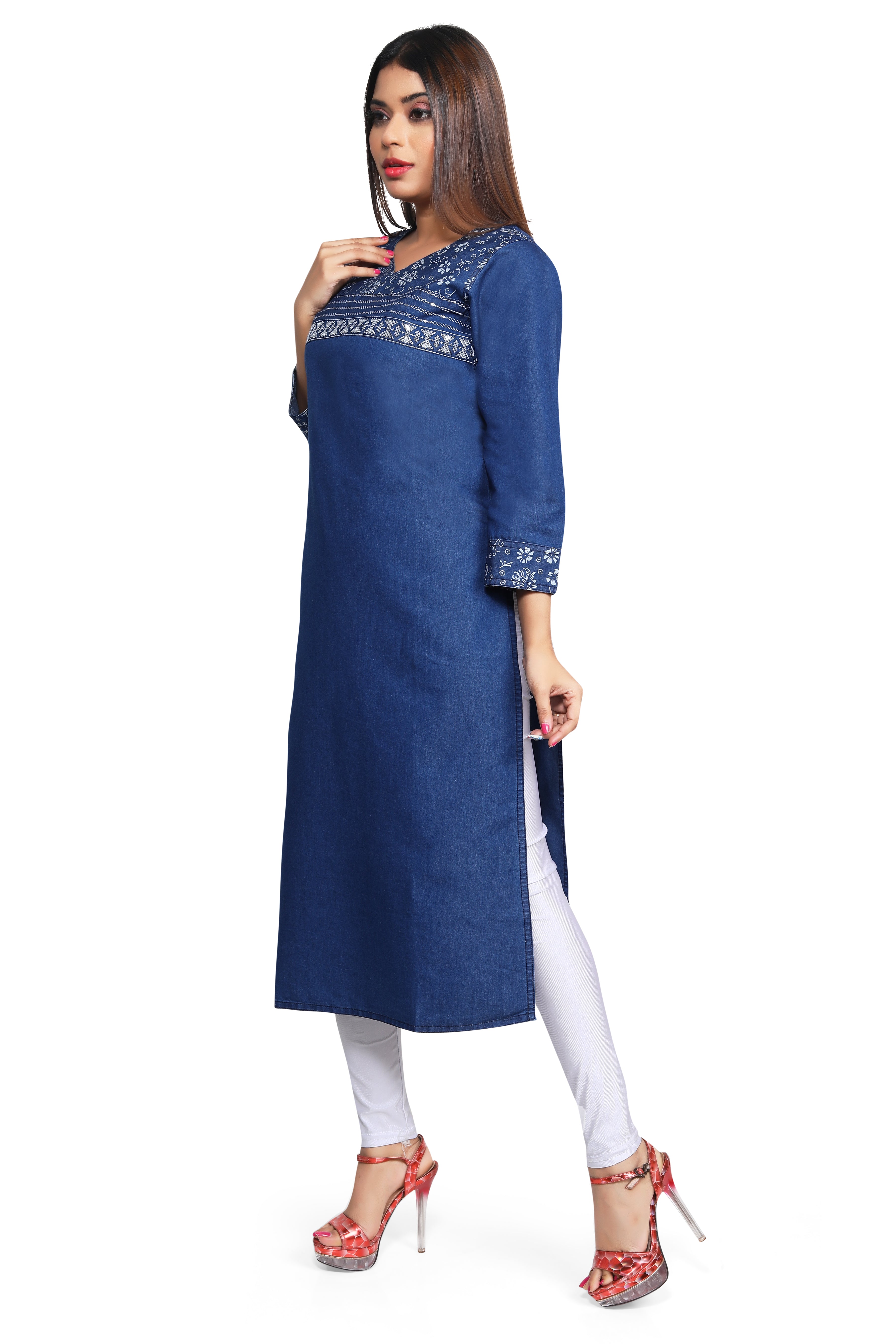 Denim Embroidered Kurti