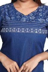 Denim Embroidered Kurti
