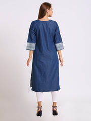 Denim Printed Full Panel Round Neck Kurta