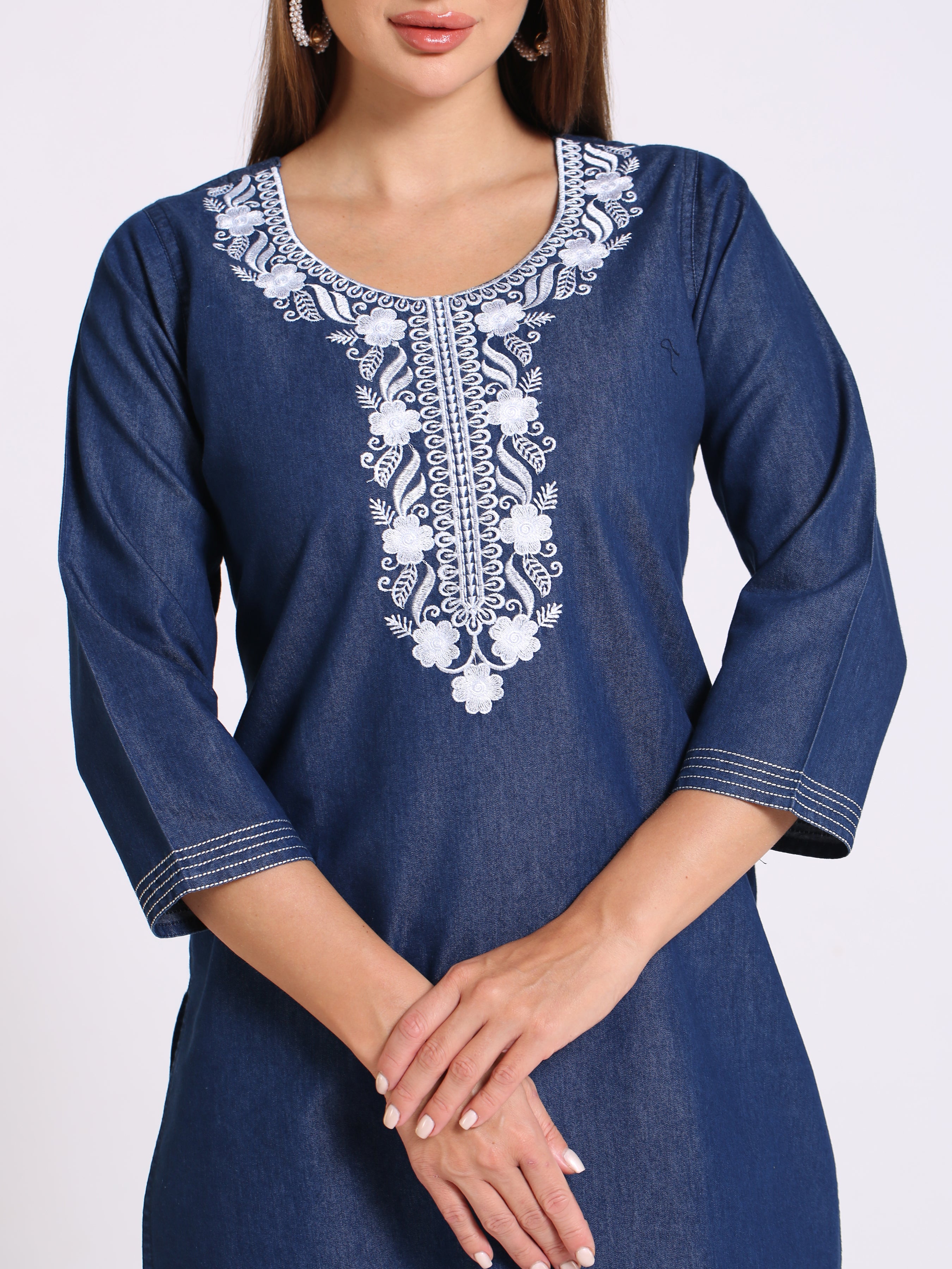 Denim Embroidered Kurta
